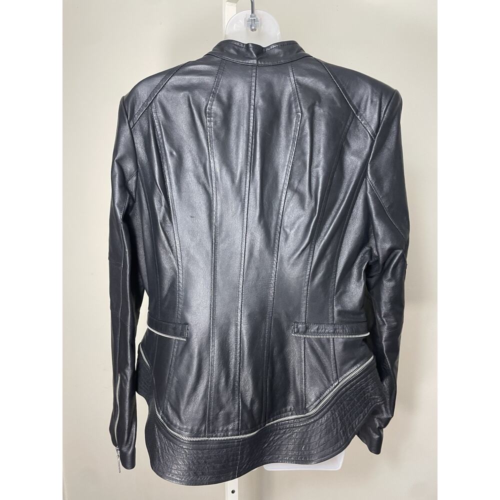 NWOT GILI Black Leather Silver Hardware Moto Women's Jacket Asymetrical Size 14 - Picture 5 of 13